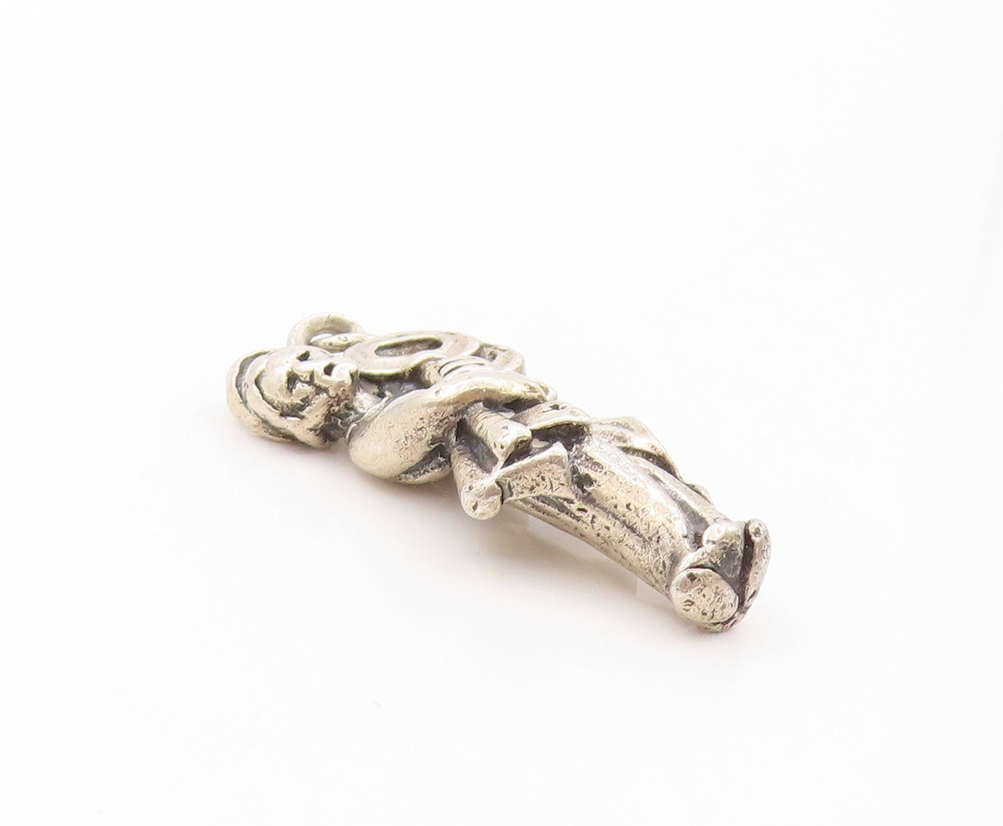 925 Sterling Silver Vintage Pendant Carved Girl Holding Key Of Life  PT24120