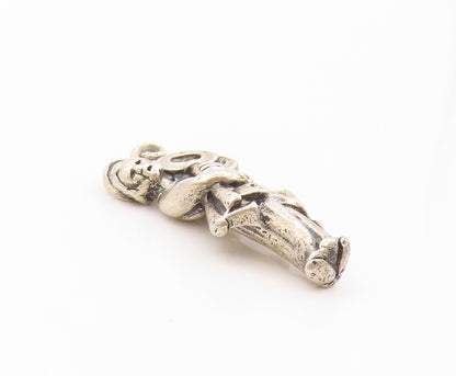 925 Sterling Silver Vintage Pendant Carved Girl Holding Key Of Life  PT24120