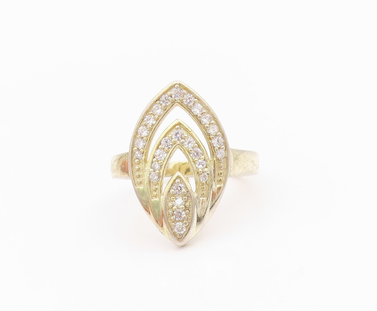925 Sterling Silver Vintage Ring Gold Plated Leaf Cut CZ Design  Sz 7.5  RG33110