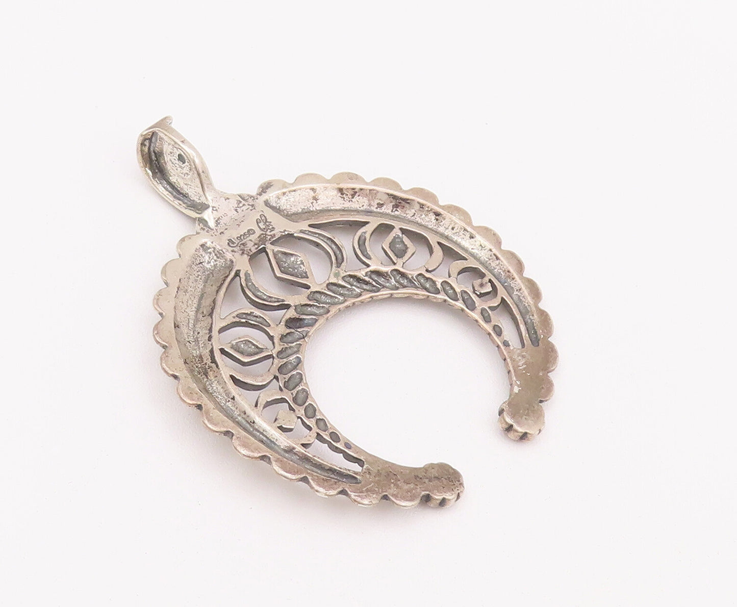 925 Sterling Silver Vintage Pendant CAROLYN POLLACK Carved C Shape Roped PT22796