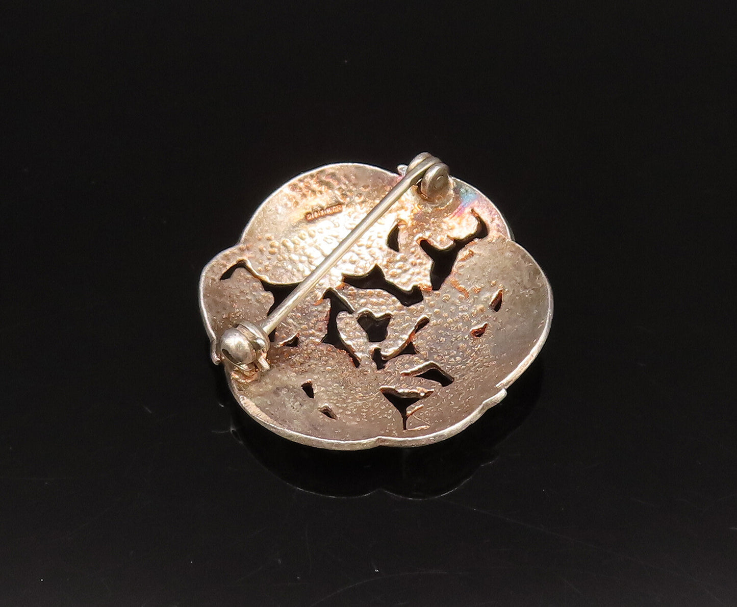 T.J.H IRELAND 925 Silver  Vintage Openwork Carved Dome Brooch Pin  BP10082