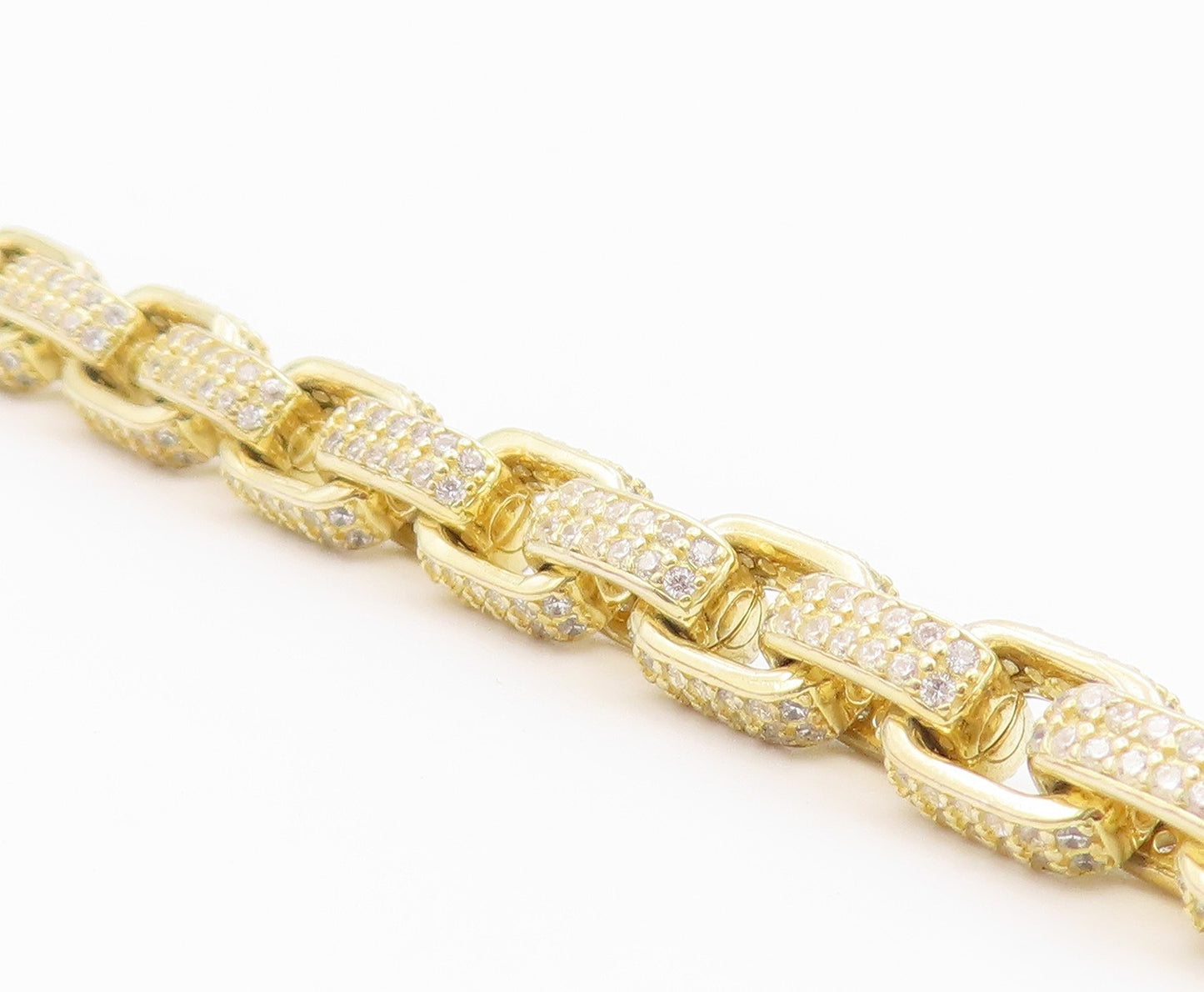 925 Sterling Silver Vintage Bracelet Gold Plated CZ Interlocking Square  BT12194