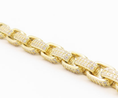925 Sterling Silver Vintage Bracelet Gold Plated CZ Interlocking Square  BT12194