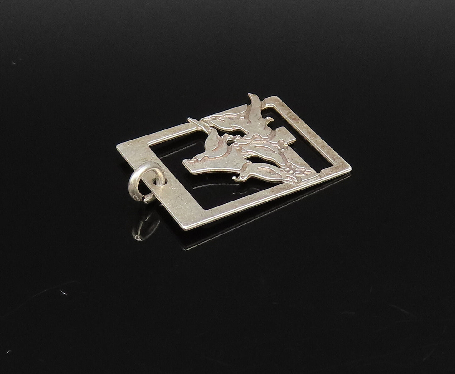 925 Sterling Silver  Vintage Branch Of Garden Birds Cutout Pendant  PT21585