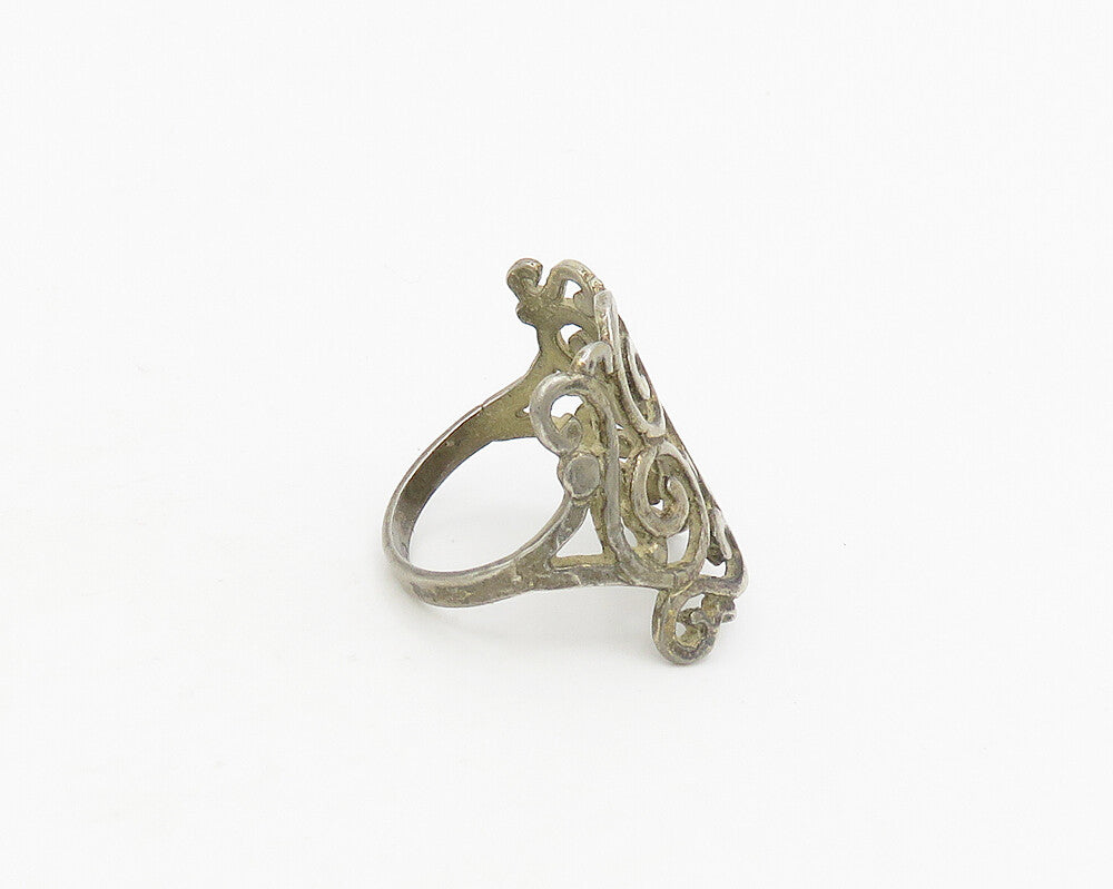 925 Sterling Silver  Vintage Dark Tone Open Swirl Band Ring Sz 8  RG18639