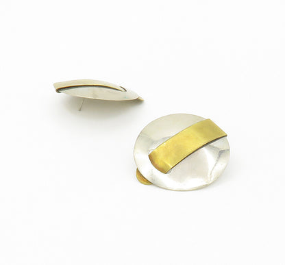 DESIGNER 925 Sterling Silver  Vintage Two Tone Modernist Drop Earrings  EG8817