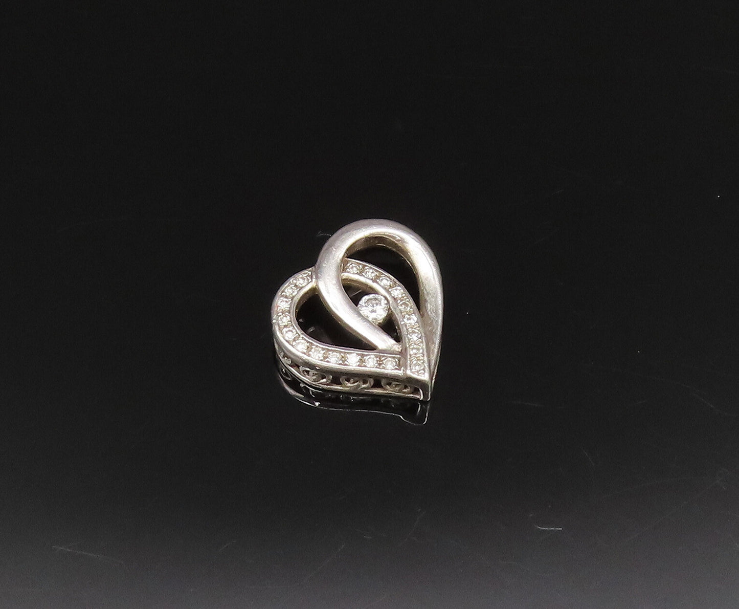 925 Silver  Vintage Dainty Genuine Diamonds Love Heart Charm Pendant  PT21378