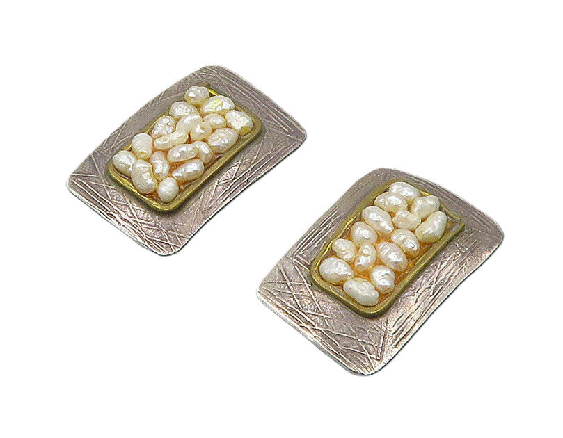 DESIGNER 925 Silver   Vintage Petite Baroque Pearls Non Pierce Earrings EG8994
