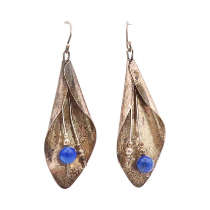 925 Sterling Silver Vintage Earrings Lapis Lazuli Dark Tone Lilly  EG13502