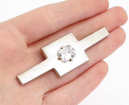 MEXICO 925 Sterling Silver  Vintage Cubic Zirconia Square Brooch Pin  BP1573