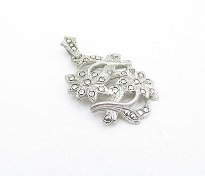 925 Sterling Silver  Vintage Shiny Sparkling Floral Motif Drop Pendant  PT3237