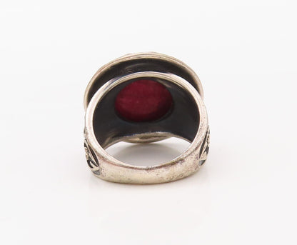 925 Sterling Silver Vintage Ring Real Round Gemstone Swirly Carved  Sz 7 RG30791