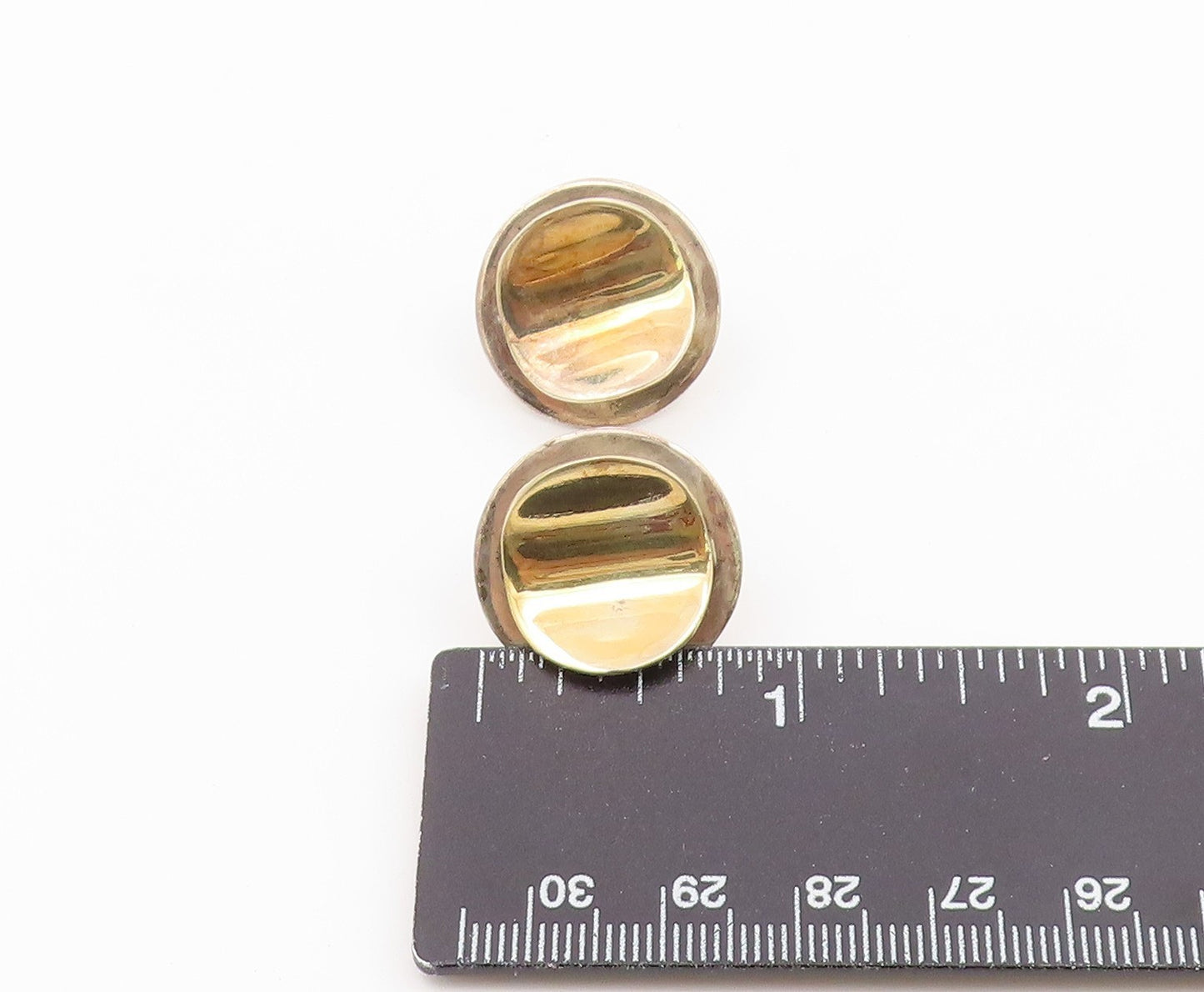 14k Gold & 925 Sterling Silver Vintage Earrings Geometric Disc Studs  EG14473