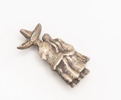 MADELON 925 Silver  Vintage Antique Carved Walking Couple Brooch Pin  BP10505