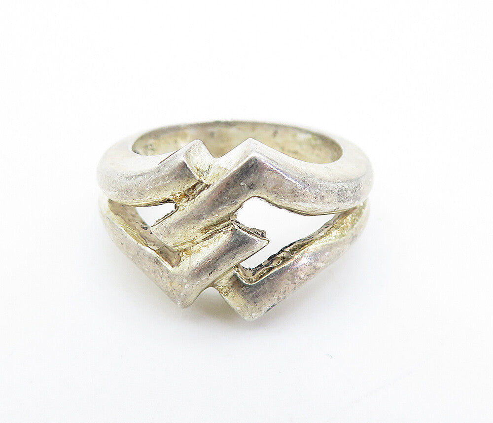 925 Sterling Silver  Vintage Open Link Design Shiny Band Ring Sz 5  RG7138