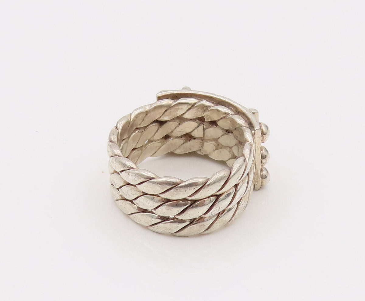 925 Silver  Vintage 3 Twisted Rope Band Cabochon Amethyst Ring Sz 7  RG26671