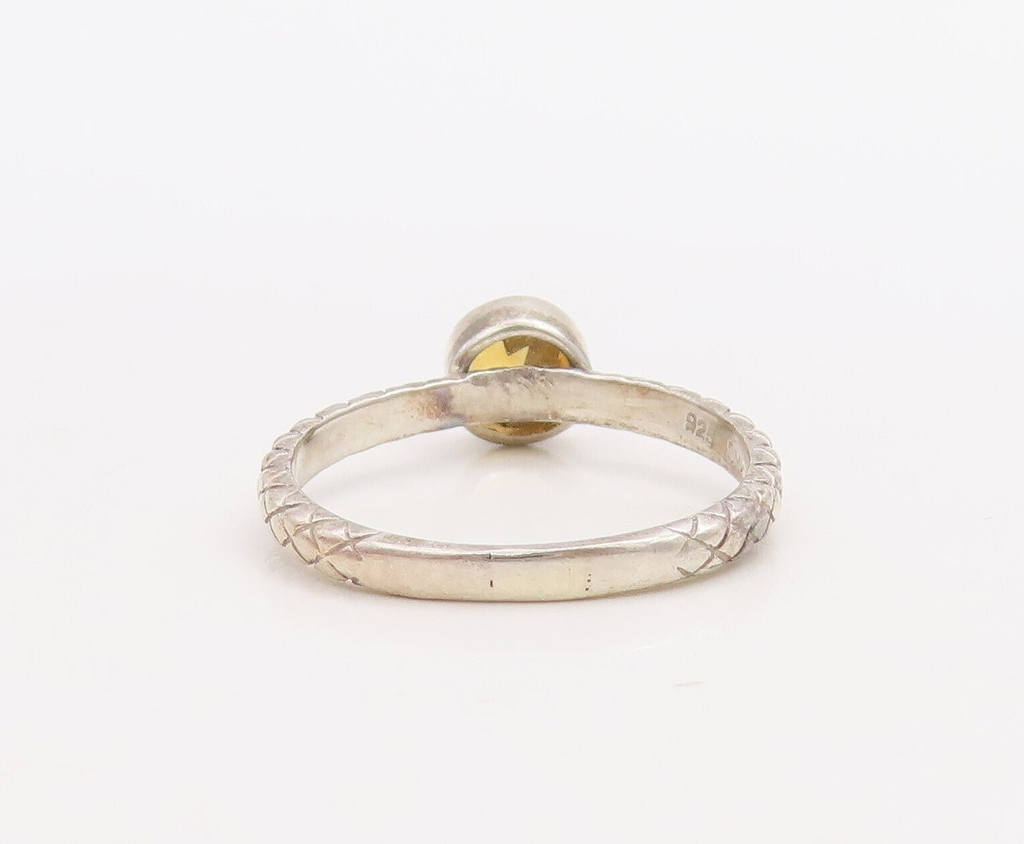 925 Sterling Silver Vintage Ring Etched Stackable Round Citrine  Sz 8  RG30530