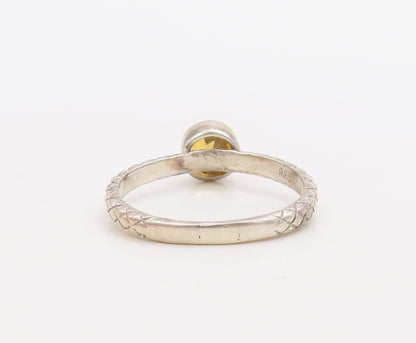 925 Sterling Silver Vintage Ring Etched Stackable Round Citrine  Sz 8  RG30530