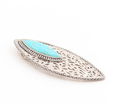 925 Sterling Silver Vintage Pendant Marquise Cut Turquoise Openwork Leaf PT25842