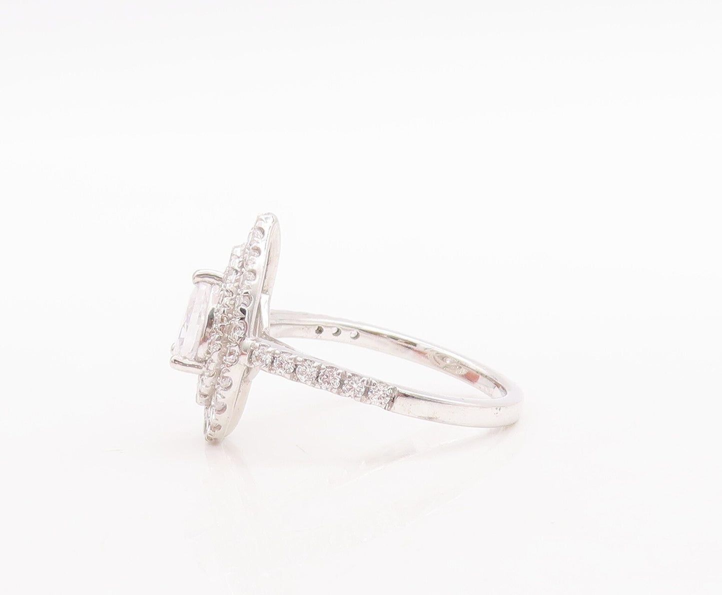 925 Sterling Silver Vintage Ring Drop Cut Halo CZ Bands  Sz 8  RG29538