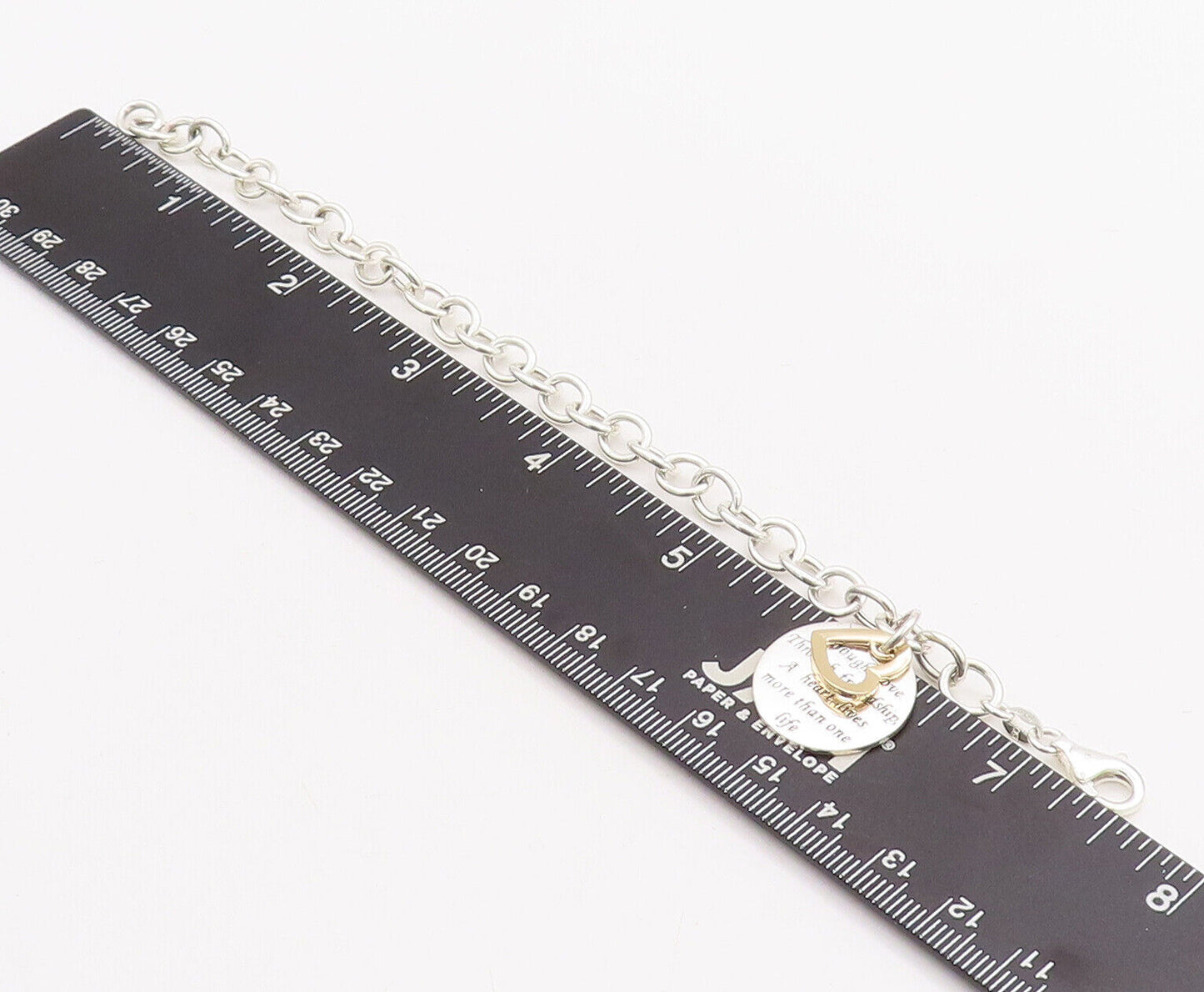 925 Sterling Silver Vintage Bracelet Ring Chain Cutout Heart & Message  BT10643