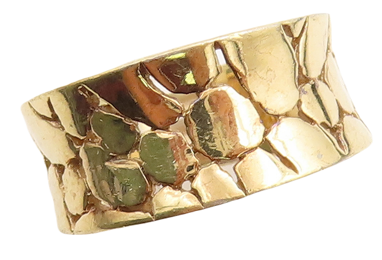 925 Sterling Silver Vintage Ring Gold Plated Pebble Effect Carved  Sz 8  RG31356