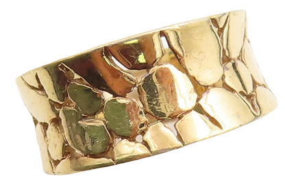 925 Sterling Silver Vintage Ring Gold Plated Pebble Effect Carved  Sz 8  RG31356