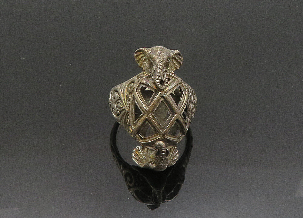 SARDA 925 Sterling Silver Vintage Elephant's Head Swirl Band Ring Sz 8 RG19958