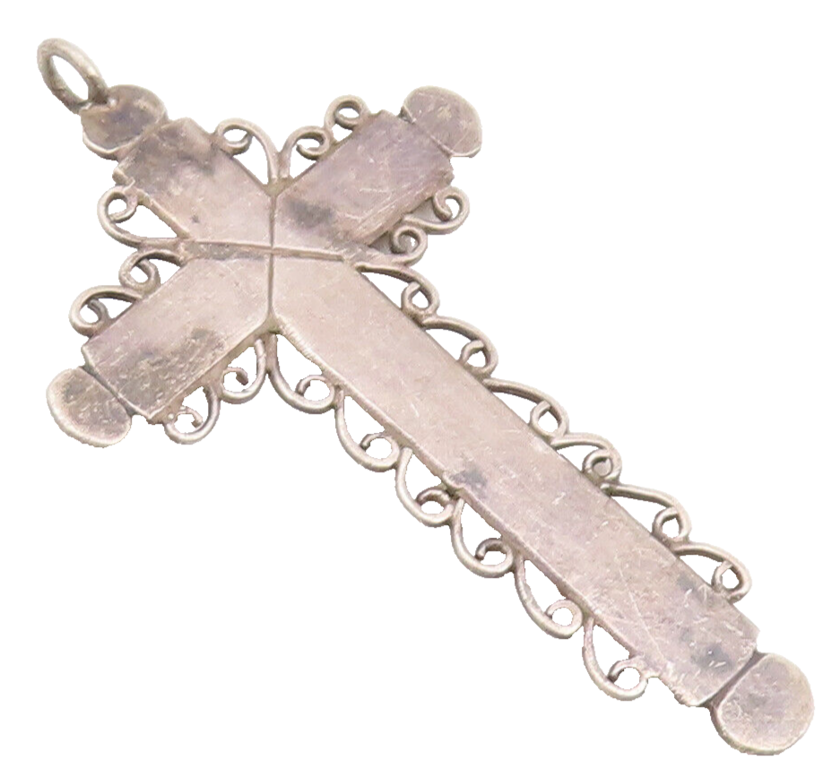 925 Sterling Silver Vintage Pendant Solid Religious Cross Halo Swirls  PT22673