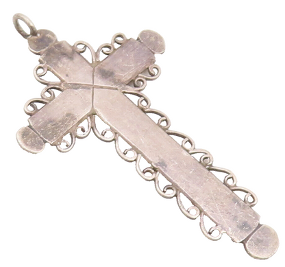 925 Sterling Silver Vintage Pendant Solid Religious Cross Halo Swirls  PT22673