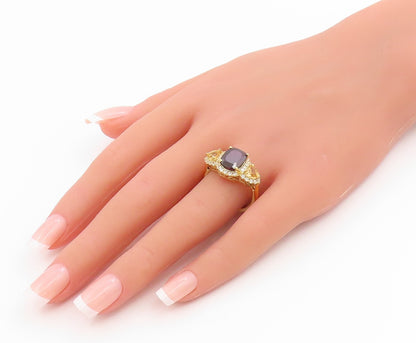 925 Sterling Silver Vintage Ring Gold Plated Garnet & Citrine Band Sz 9 RG35695