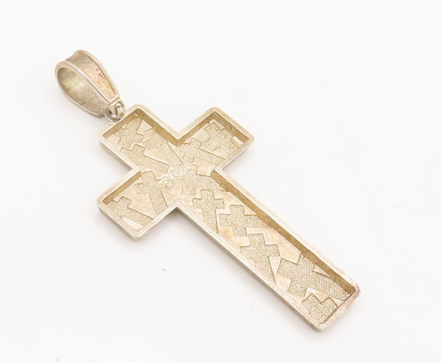925 Sterling Silver Vintage Pendant Hammered Solid Religious Cross  PT22489