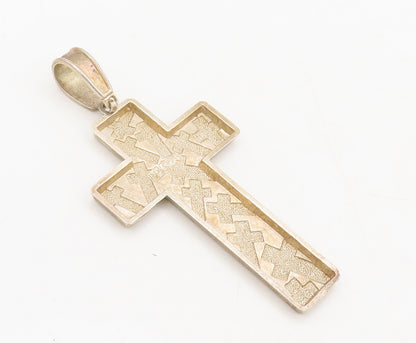 925 Sterling Silver Vintage Pendant Hammered Solid Religious Cross  PT22489