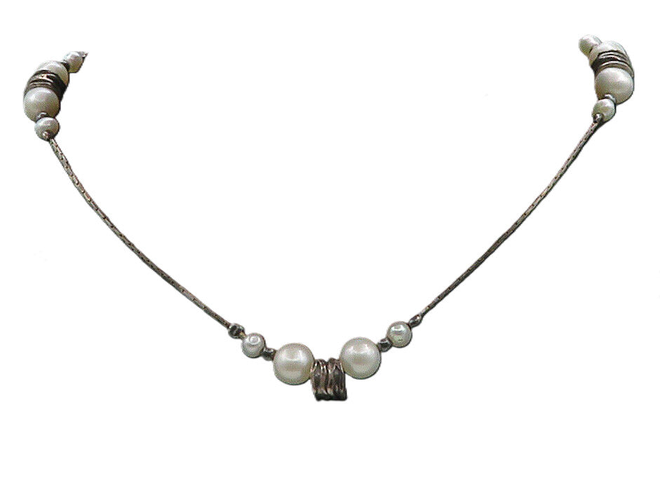 OR PAZ ISRAEL 925 Sterling Silver  Vintage Pearls Thin Chain Necklace  NE2273
