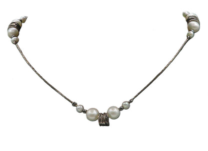 OR PAZ ISRAEL 925 Sterling Silver  Vintage Pearls Thin Chain Necklace  NE2273