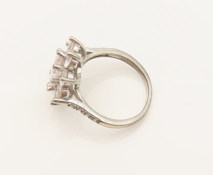 925 Silver  Vintage Fancy Cubic Zirconia Flower Fashion Ring Sz 7.25  RG26337