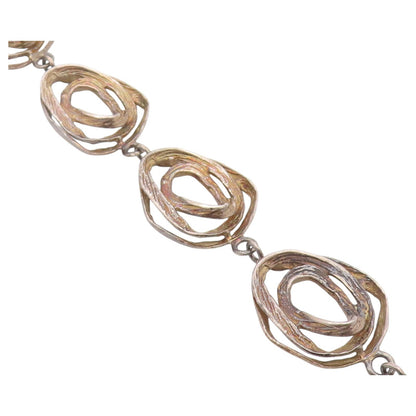 925 Sterling Silver Vintage Bracelet Brutalist Concentric Nest Loop Link BT12199