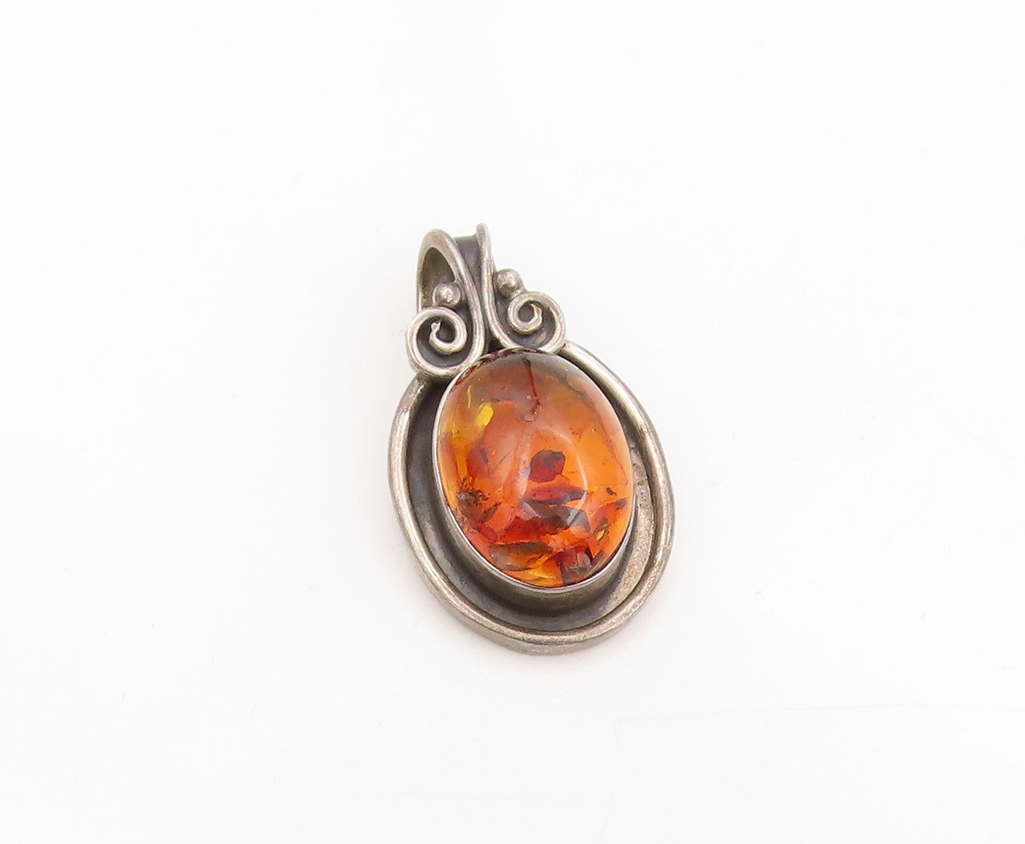 925 Sterling Silver Vintage Pendant Cabochon Honey Amber Chunky Locket  PT25326