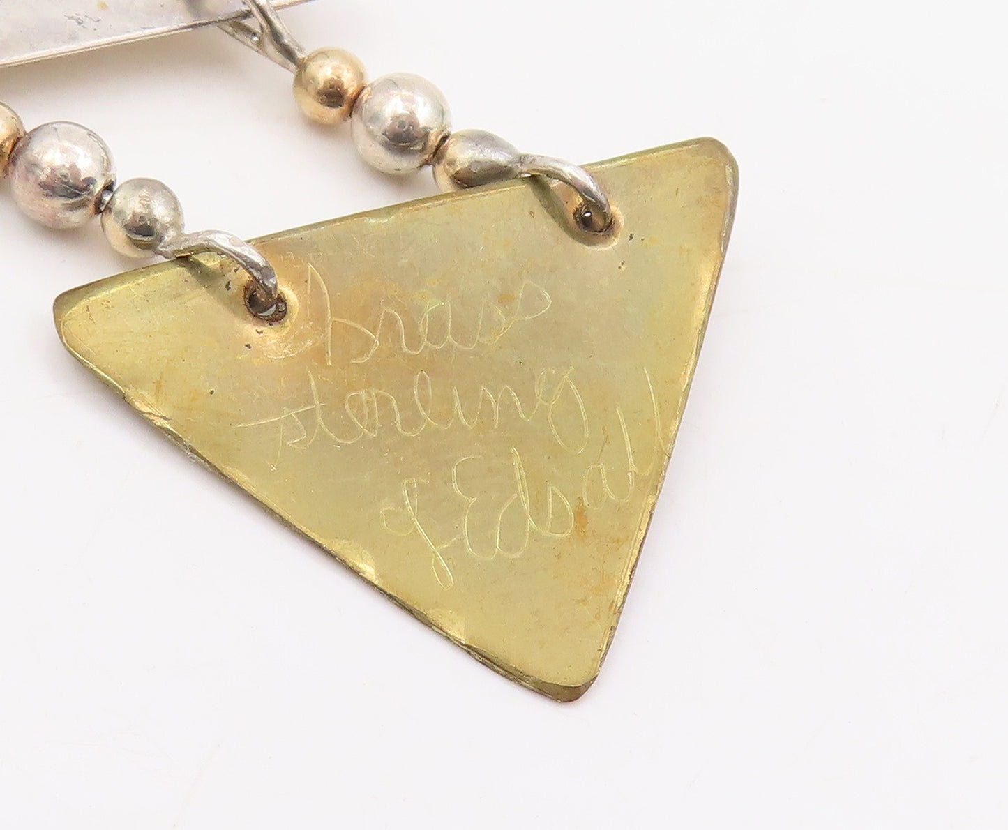 925 Sterling Silver Vintage Earrings JANE EDSALL Two Tone Triangle Drop  EG13891