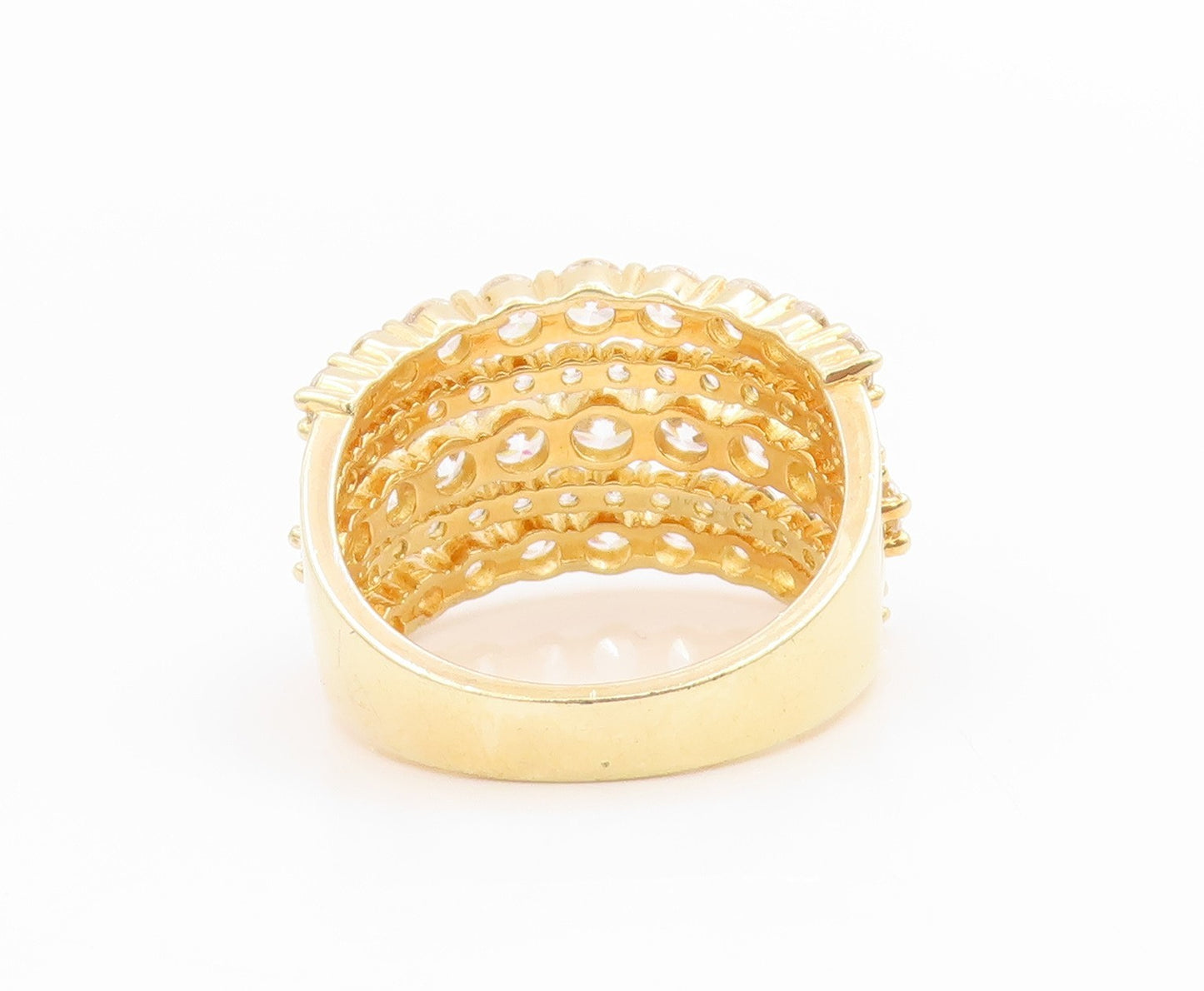 925 Sterling Silver Vintage Ring Gold Plated CZ Multi Row Band  Sz 10.5  RG35888