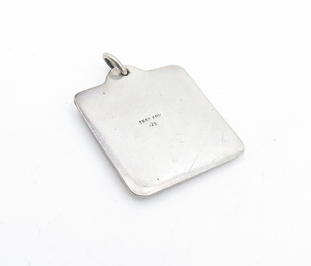 925 Sterling Silver  Vintage Small Child Raised Detail Square Pendant  PT3503