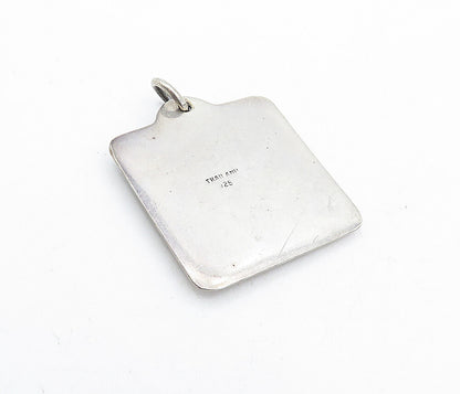 925 Sterling Silver  Vintage Small Child Raised Detail Square Pendant  PT3503