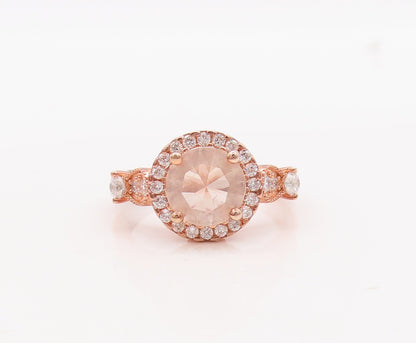 925 Sterling Silver Vintage Ring Rose Gold Plated Morganite & CZ  Sz 7  RG29831
