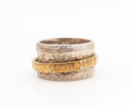 925 Sterling Silver Vintage Ring Two Tone Hammered Spinner Band  Sz 7  RG34561