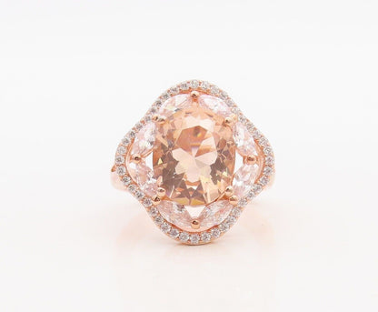 925 Sterling Silver Vintage Ring Rose Gold Plated Morganite & CZ  Sz 7.5 RG30076
