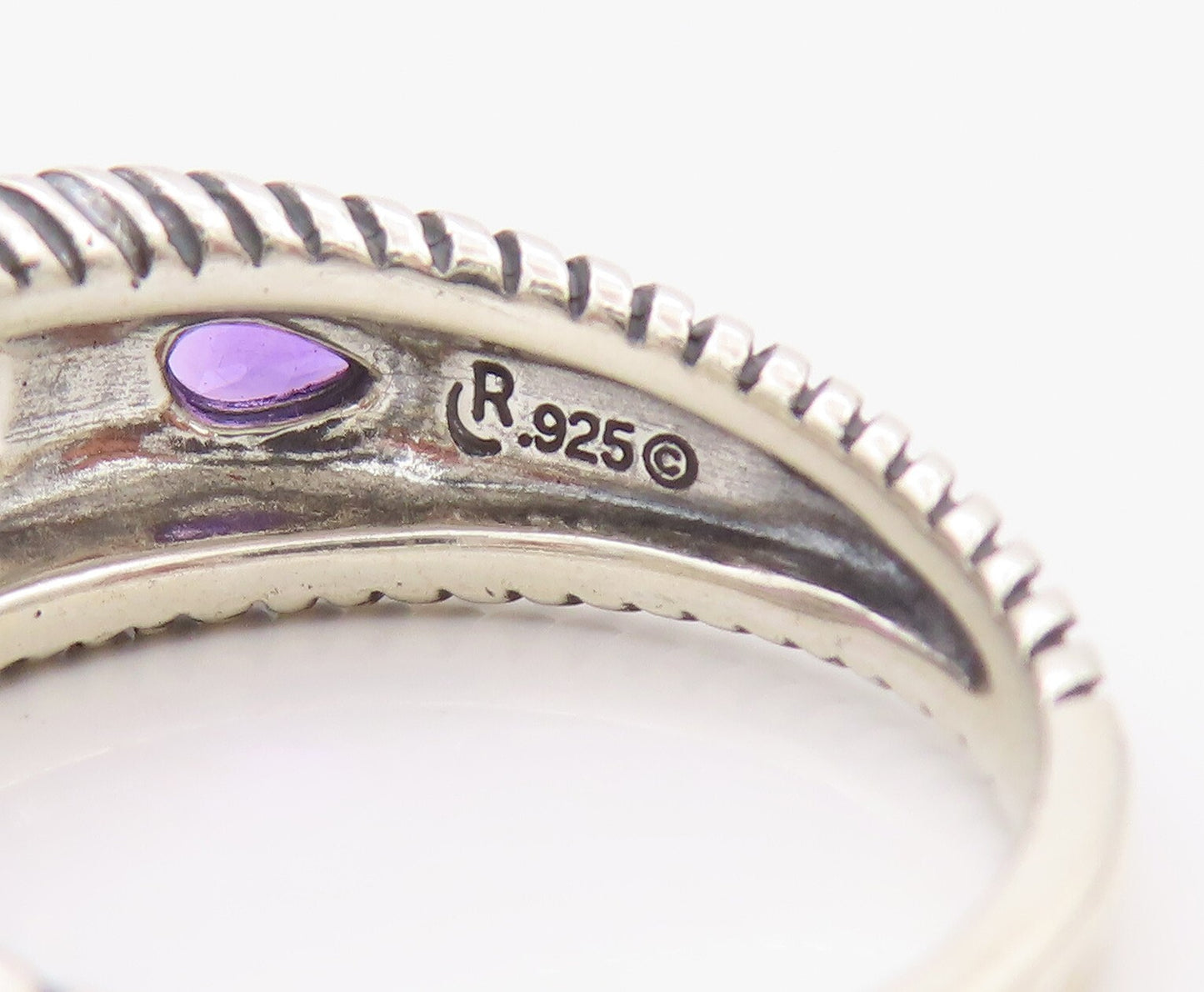 925 Sterling Silver Vintage Ring CAROLYN POLLACK Drop Oval Amethyst SZ 9 RG32188
