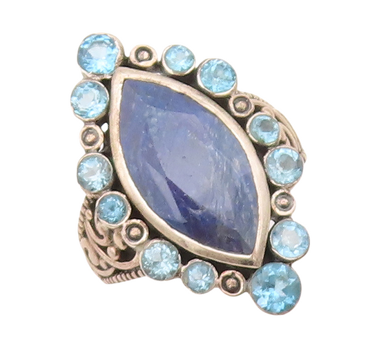 925 Sterling Silver Vintage Ring Marquise Shape Gemstone Halo CZ  Sz 7  RG30457