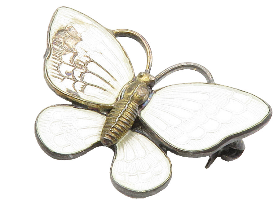 VOLMER BAHNER DENMARK 925 Silver  Vintage Enamel Butterfly Brooch Pin  BP5865
