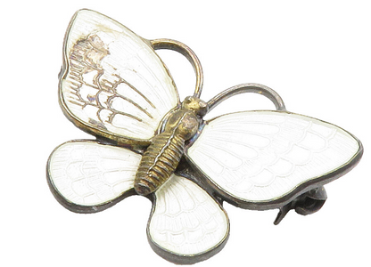 VOLMER BAHNER DENMARK 925 Silver  Vintage Enamel Butterfly Brooch Pin  BP5865