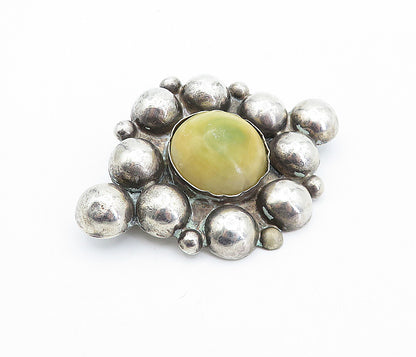 MEXICO 925 Sterling Silver  Vintage Antique Cabochon Agate Brooch Pin  BP1343
